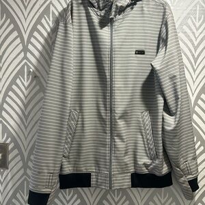 Matix Mens Full Zip Hooded Jacket Striped Gray Black Bomber Style